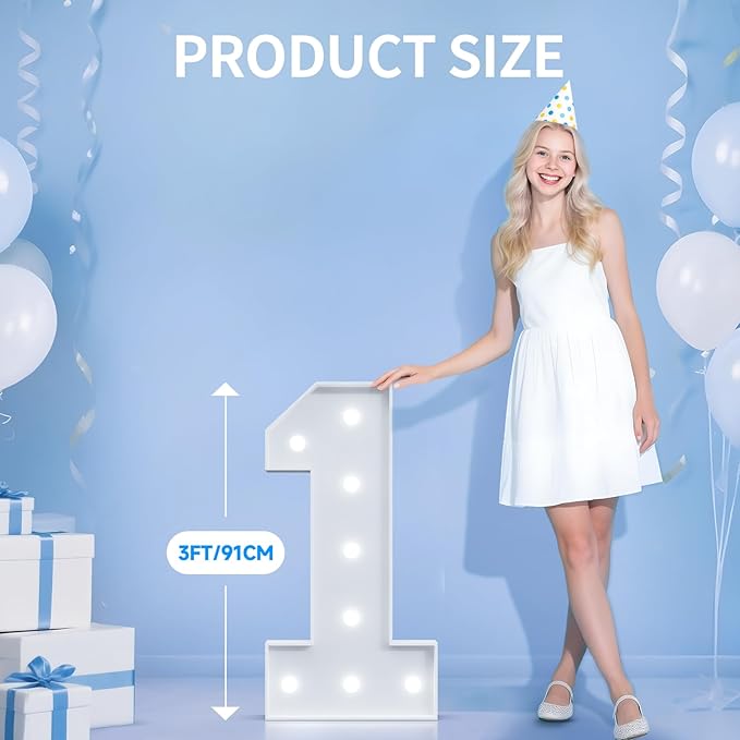 3FT Marquee Numbers 3 for 3rd, 30th Birthday Party Decorations, Large Light Up Number 3 Sign for Anniversary Decor, Backdrop, Big Marquee Number, Pre-Cut Foam Board Kit