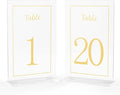 Acrylic Table Numbers 1-20 with Stand, Printed Gold Font on 4x6 inch Acrylic, Clear Table Number Signs and Holders, Centerpiece for Events, Weddings, Reception, Party, Anniversary, and Decoration