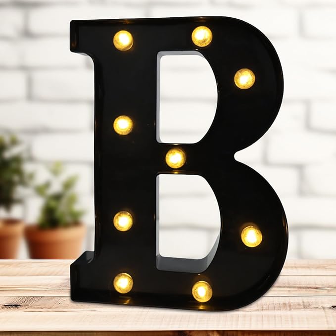Led Marquee Letters, 8.58 Inch Black Light Up Letters, Small Led Letter Lights, Battery Powered Lighted Letterfor Table, Party, Birthday, Christmas Decor (Black, Letter B)
