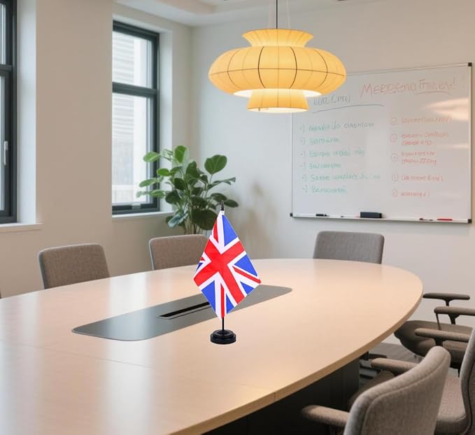 United Kingdom Desk Flag 12" Solid Pole Deluxe Set UK Flags Banner Mini Small Britisher Office Table Flags with Black Stand Base Desktop Decorations(2Pack)