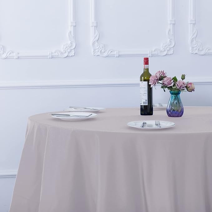 Ascoza 2pack 108 Inch Silver Round Tablecloth in Washable Polyester Fabric for Wedding/Banquet/Restaurant/Parties