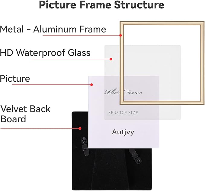 6x6 Picture Frame Set of 2, Brass Modern Thin Aluminum Metal Square Photo Frame with HD Glass, Display for Tabletop and Wall, 2 Pack