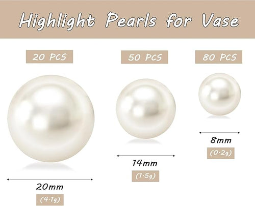 150Pcs Cream Polished No Hole Faux Pearl Beads for Vase Filling Decorations, Plastic Pearls Vase Fillers, Table Scatters, Wedding Centerpiece, Home Decor, 8/14/20 mm