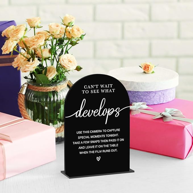 Acrylic Wedding Sign Can't Wait to See What Develops Sign for Wedding Wedding Signs for Ceremony Modern Calligraphy Arch Acrylic Table Top Sign for Wedding Reception and Event Party Table(black）