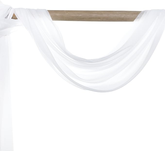 VDS Pack of 1 Panel (30 Inch X 30 Feet) Wedding Arch Draping Fabric Sheer Chiffon Fabric Drapery for Wedding Ceremony Reception Swag Backdrop Canopy Chuppah ARBO Altars Decoration (White)