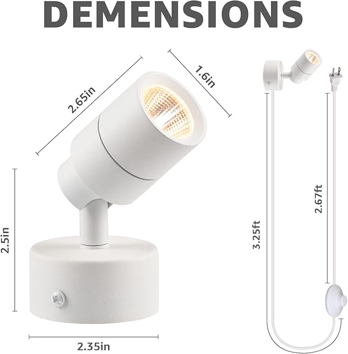 SUNVIE 2 Pack LED Up Lights for Indoor Use Uplight, Warm White Floor Spotlight Lamp, 120V Spot Lights for Uplighting Accent Lighting, 5.9 FT Cord with Foot Switch