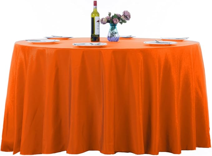 Ascoza 2pack 132 Inch Orange Round Tablecloth in Washable Polyester Fabric for Wedding/Banquet/Restaurant/Parties