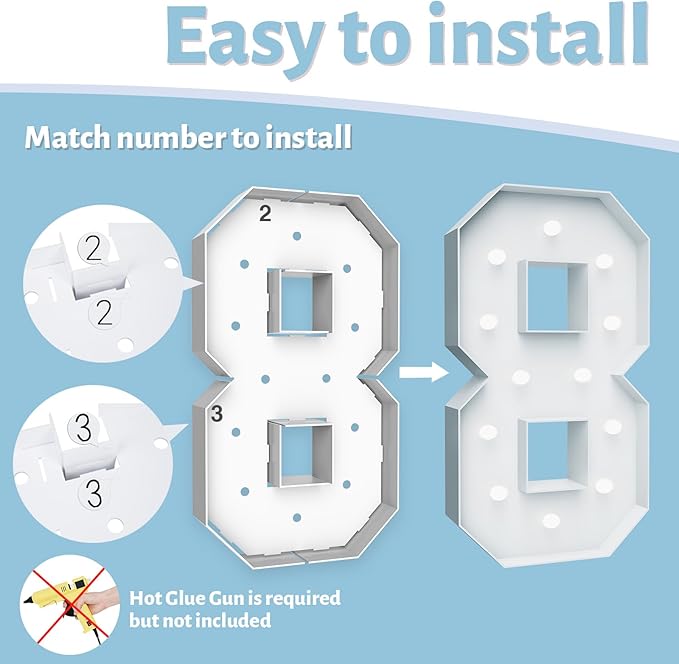 4FT Marquee Light Up Numbers - Cool White Light Up Numbers 8 with Fixed Water Bag, Party Decoration Large Marquee Light Up Numbers can Be Used for Wedding Decoration, Birthday Party Decoration