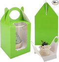 Individual Cupcake Boxes 4x4x5 Inches Disposable Pastry Tray Boxes, With Window Insert and Handle, Perfect for Parties, Birthdays, Bakery Wrapping and Events Containers (Green-50Pack)