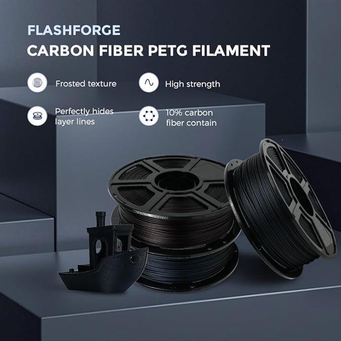 FLASHFORGE Carbon Fiber PETG Filament 1.75mm, Carbon Fiber PETG 3D Printer Filament, 1KG Spool Dimensional Accuracy +/- 0.02mm, Lightweight & Heat-Resistant & Moisture Free (Volcanic Rock Gray)