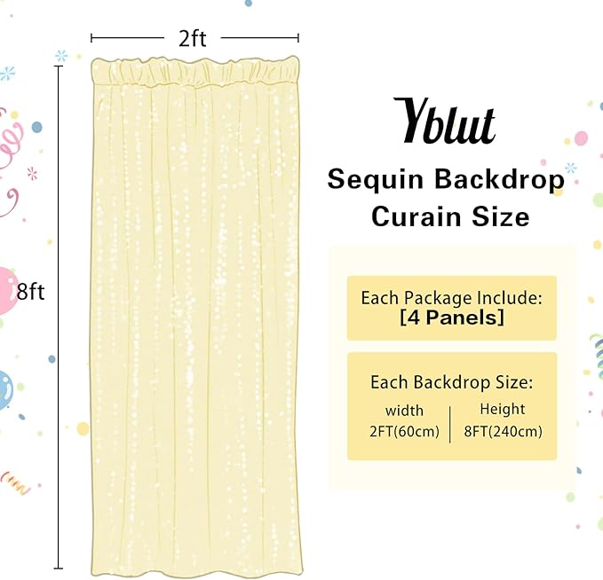 Silver Sequin Backdrop Curtain 4 Pieces 2FTx8FT Glitter Photography Backdrop for Party Wedding Birthday Christmas Decorations