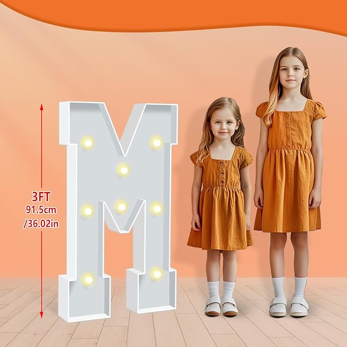 3FT Marquee Light Up Letters M, Warm White Light Up Letter, Large Marquee Letter Sign for Birthday Party Wedding Proposal Marry Me Decor