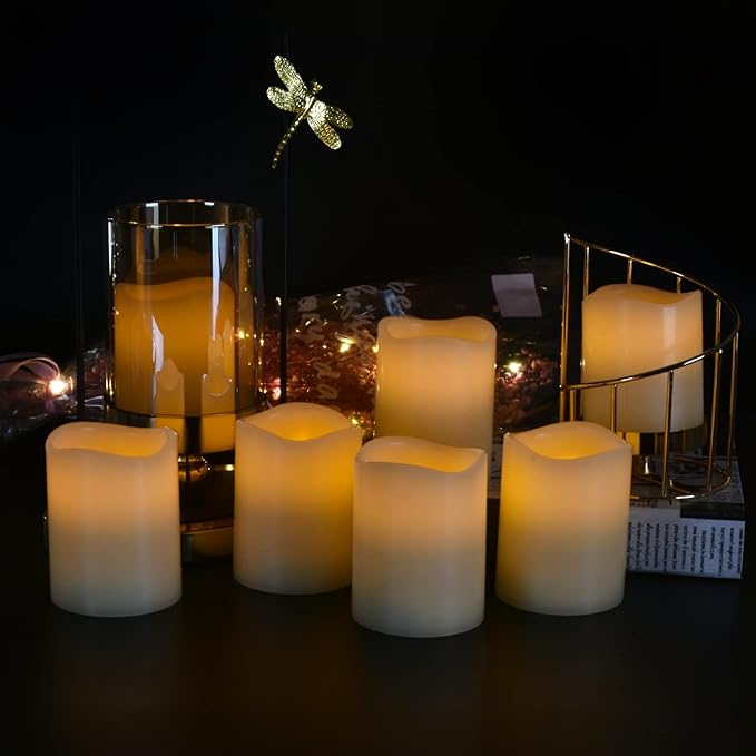 Vinkor Flameless Candles (Ivory Set of 12 （D: 3" x H: 4"）)