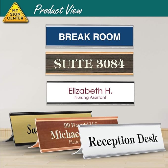 My Sign Center Custom Desk/Wall Name Plate - Personalized, Laser Engraved, 2" x 8", 18 Color Options, Made in USA