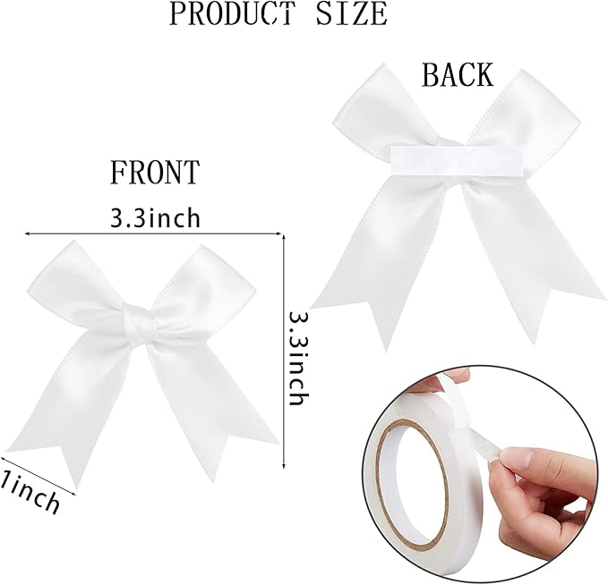 50 Pieces Gift Wrap Bows Premium Satin Ribbon Bows 3.3 Inch Craft Bows for Gift Wrapping DIY Treat Bags Holiday Gifts Bag Party Decorations, Wedding Decor Christmas Birthday Presents (White)