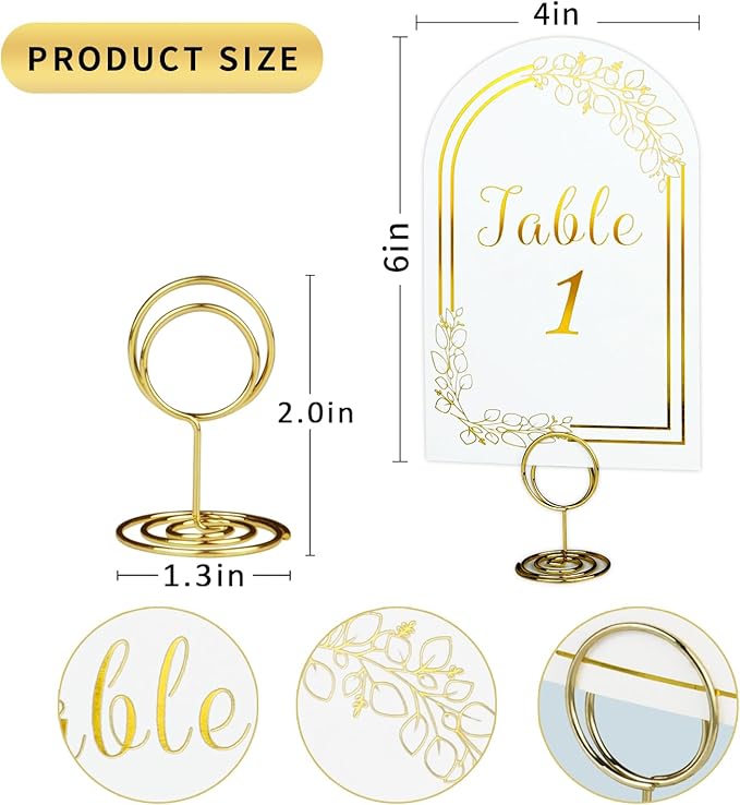 Wedding Table Numbers 1-30, 30 White Gold TableNumber Cards with 30 Gold Number Holders, 1 Set of 30 Table Numbers for Wedding Reception(Card and Holder)