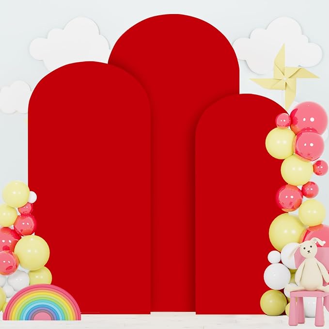 FOTSHARER Metal Arch Backdrop Stand and Cover 6&6.6&7.2FT Red Arch Covers Stretchy Backdrop Balloon Arch Stand Set of 3 Wedding Arch Stand and Cover Set for Baby Shower Graduation Party Ceremony Decor