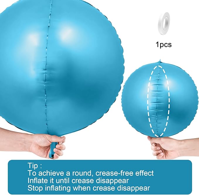 12Pcs Light Blue Round Foil Balloons, 22" 15" 10" 4D Helium Ball Balloon, Metallic Pearl Blue Foil Balloon for Birthday Graduation Wedding Anniversary New Year Eve Disco Prom Party Decorations