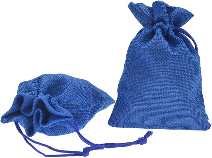 20pcs Burlap Gift Bags, 2.7 x 3.5 inch Linen Favor Drawstring Bags, Jute Baby Shower Wedding Jewelry Candy Packing Pouches (Royal Blue)