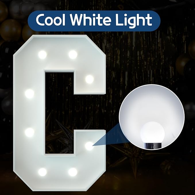 Marquee Letters 3 Feet Tall Large Light Up Letters Baby Shower Decorations Wedding Engagement Happy birthday White Party Decorations Marry Me Sign Big Cardboard Backdrop C