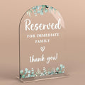 Acrylic Wedding Sign Reserved for Immediate Family Signs for Ceremony Modern Calligraphy Arch Acrylic Table Top Signs for Wedding Reception and Event Party Table Decor (Eucalyptus Leaves)