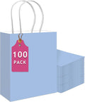 qiqee 100PCS Gift Bag with Handles Bulk Light Blue Paper Bags Multiple Uses (13''x5 x10 inch Large Size)