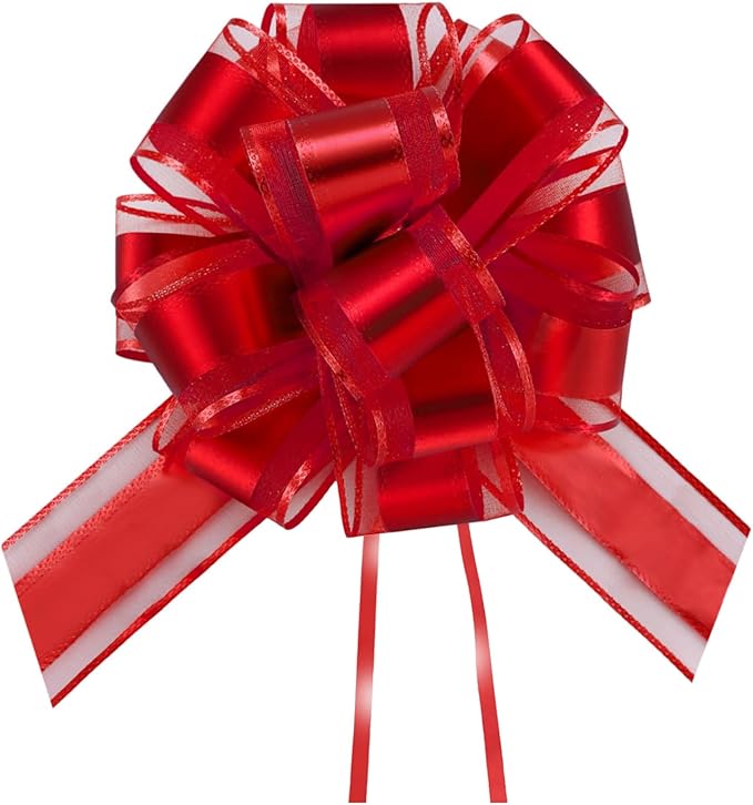 7 Pieces Large Pull Bows, 6 inche, Big Bow for Gift Wrapping, Christmas Party Birthday Gift, Wedding Baskets,Valentine's Day Gift Decorations, Flower Decoration (Red)