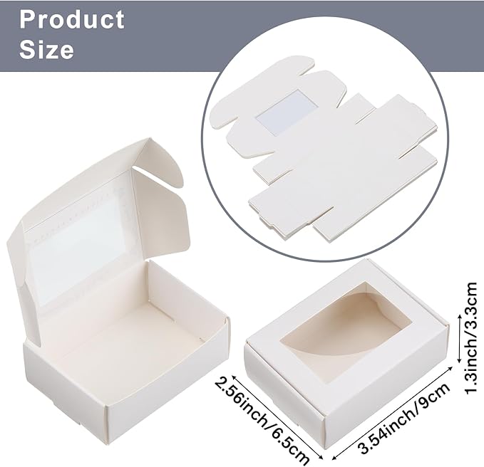 Zonon 30 Pcs Soap Boxes for Homemade Packaging, Mini Kraft Treat Boxes with Window for Bakery Candy Soap Making Gift Packaging(3.7 x 2.6 x 1.37 Inch,White)