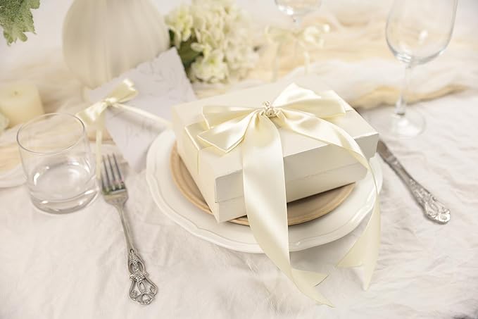 Beige Satin Ribbon 1-1/2 inch X Continuous 25 Yards, Single Face Polyester Ribbon Perfect for Gift Wrapping, Flower Bouquet, Wedding Decor, Crafts, Bow Making, Sewing and More