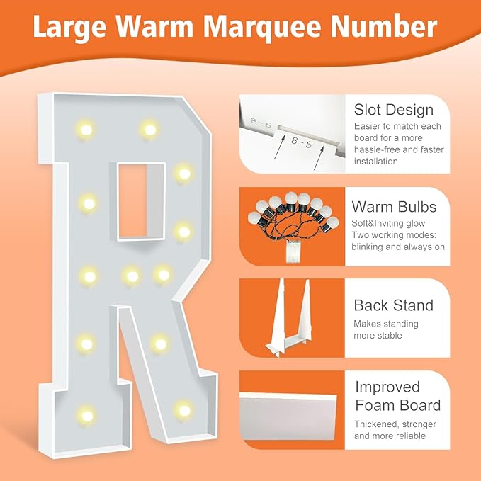 4FT Marquee Letters R, Large Marquee Light Up Letters, Mosaic Balloon Frame Letter for Engagement Wedding Decorations Birthday Party Backdrop Decor, Balloon Arch Kit