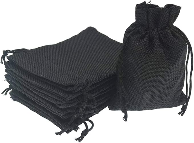 20Pcs Black Burlap Gift Bags with Drawstring, 5.9 x 7.5 Inch Linen Jewelry Gift Bags for Halloween Goodies Christmas Wedding Favor and DIY Craft