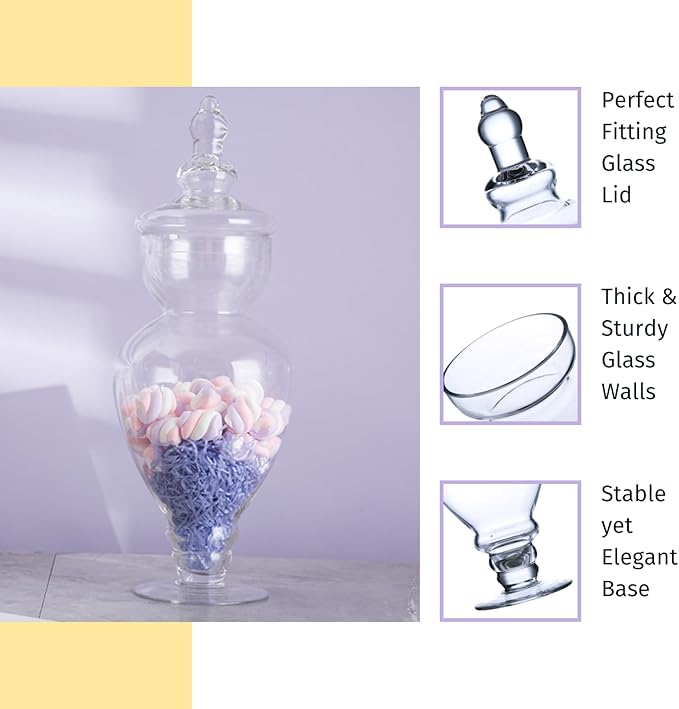 Diamond Star Large Clear Glass Apothecary Jars, Gourd Shape Candy Buffet Display, Elegant Storage Jar, Decorative Wedding Candy Organizer Canisters (Height: 15" Body: 6.7")