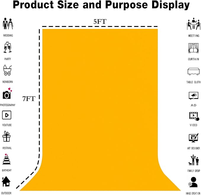 10x20FT Large Yellow Screen Backdrop Solid Color Screen Photo Backdrop Video Recording Curtain Party Decor Photography Studio Props