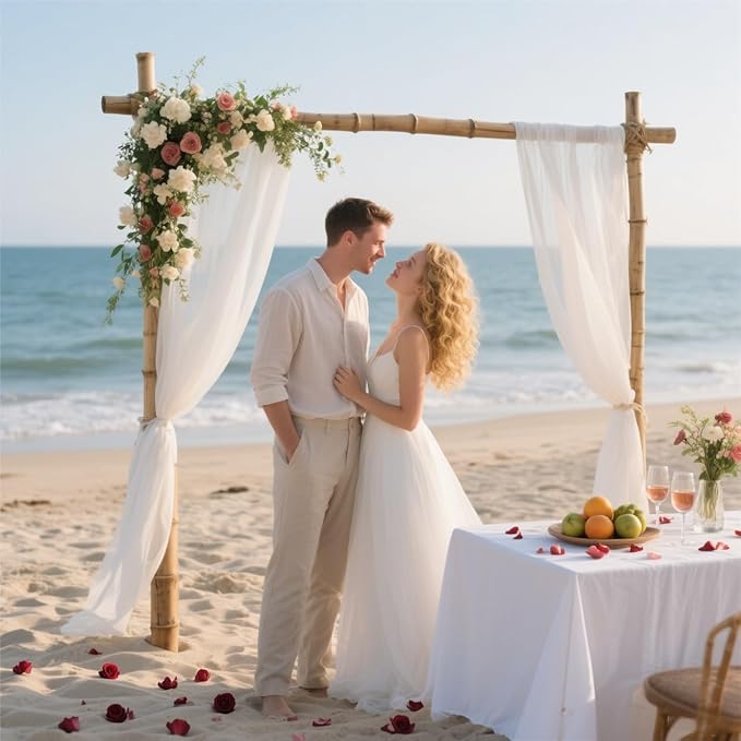 MLMW Wedding Arch Draping Fabric 2 Panels 29" x 20Ft Ivory Sheer Wedding Arch Backdrop Drapes Outdoor Curtain for Ceremony Party Background Ceiling Decor