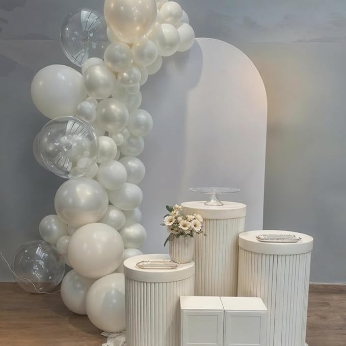Pearl Balloons,51Pcs 12 Inch Pearl White Double-Stuffed Balloons, Sand White Clear Helium Balloon Set for Birthday Engagement Anniversary Baby Shower Bridal Party Decoration