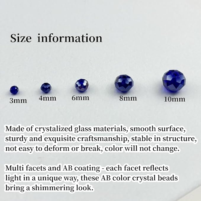 100pcs 8mm Crystal Glass Beads for Crafts Faceted Rondelle Glass Beads for Jewelry Making Crystal Spacer Beads for Necklaces Bracelets Earrings DIY Craft(Dark Blue AB)
