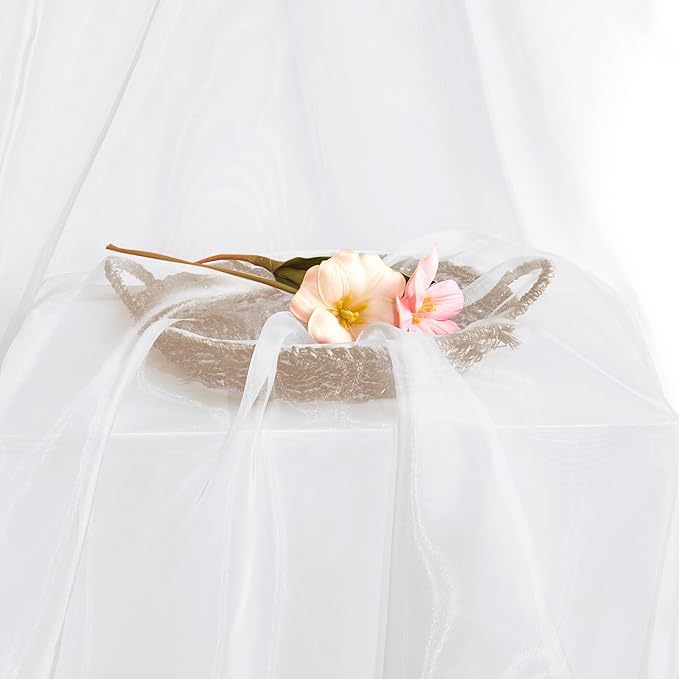 P Pothuiny Sheer Organza Fabric by The Yard, 10 Yards x 60 Inch Wide Bridal White Organza Tulle Fabric Roll Shiny Gauze Fashion Dress Sewing Craft for Wedding Party Decorations Backdrop