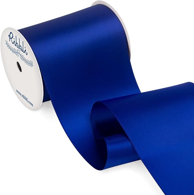 Ribbli Cobalt Blue Satin Ribbon 4 Inch Wide Dark Blue Ribbon for Wedding Chair Sash Grand Opening Ceremony Big Bows Gift Wrapping Floral Crafts Cake Decor-Double Faced Satin Continuous 10 Yards
