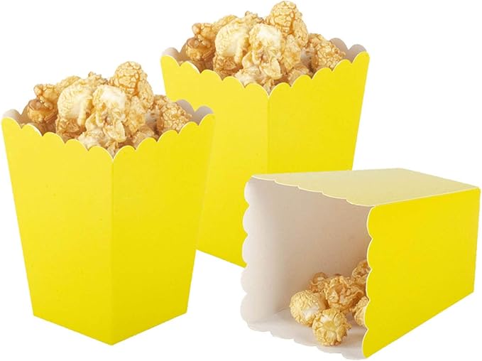 Yellow Popcorn Boxes Mini Paper Popcorn Box Cardboard Popcorn Container for Party, Pack of 24