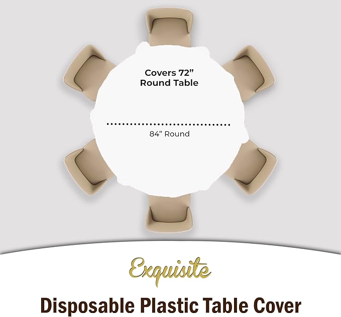 Party Solids Pack Of 12 - Premium Plastic Tablecloth 84 Inch Round Table Cover - Checkered