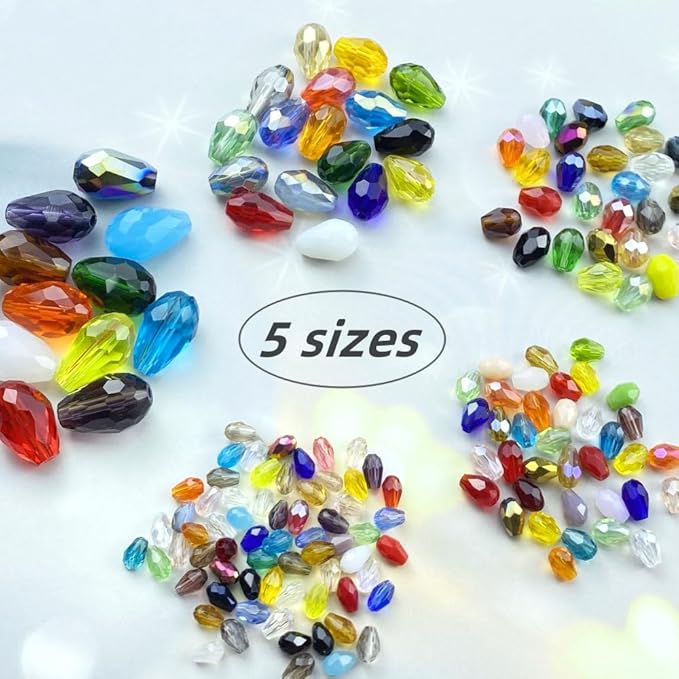 110pcs 6x8mm Teardrop Crystal Glass Beads Vertical Hole Faceted Loose Spacer Beads for DIY Craft Jewelry Making Necklace Bracelet Earring Wind Chimes(Green Series)