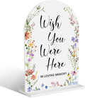 Acrylic Wedding Signs, Wish You Were Here Signs for Marriage Reception, Bridal Shower Decorations, Modern Arched Round Top Acrylic Table Top Sign with Holder for Wedding Party (White Wildflowers)