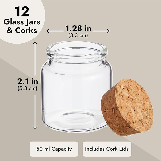Bright Creations Spell Jars - 50ml, Clear, 12 Pack - Mini Glass Jars with Cork Lids & Apothecary Bottles for DIY Witchcraft, Bridal Shower Favors & Wedding Party Favors for Guests