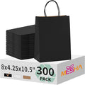 MESHA Gift Paper Bags 300 PACK 8x4.25x10.5'' Black Medium Shopping Kraft Bags Bulk with Handles Reusable for Business,Grocery,Birthday,Wedding,Kids Party,Favors