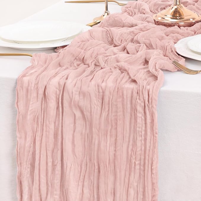 Dusty Pink Table Runner Cheesecloth Table Runner 10FT Farmhouse Table Runners 120 Inches Fall Table Decor Dining Room Centerpiece Wedding Boho Baby Shower Birthday