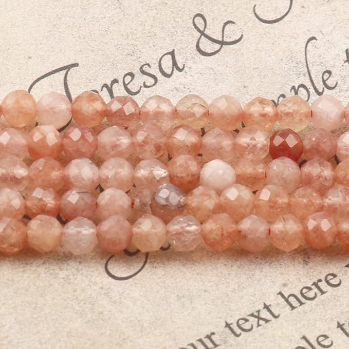 Song Xi 120pcs 3mm Natural Sunstone Gemstone Beads Faceted Round Loose Stone Beads for Jewelry Making