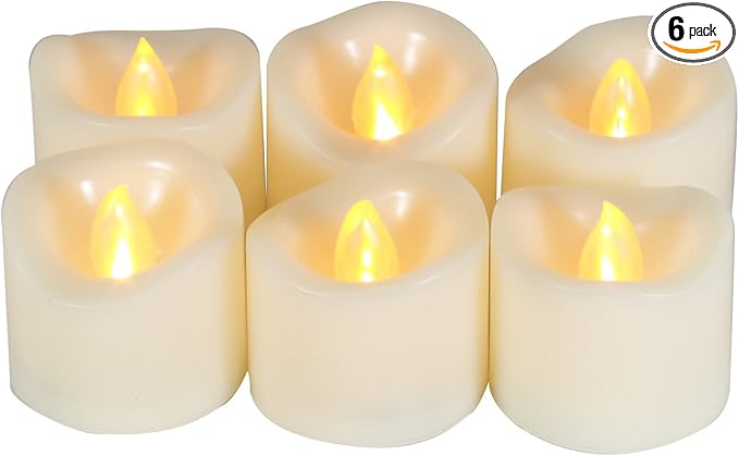 CANDLE CHOICE Battery Operated Flameless Tea Lights Votives Realistic Flickering Fake Electric LED Tealight Candles Set for Halloween Christmas Party Wedding Decorations Batteries Included 6 Pack