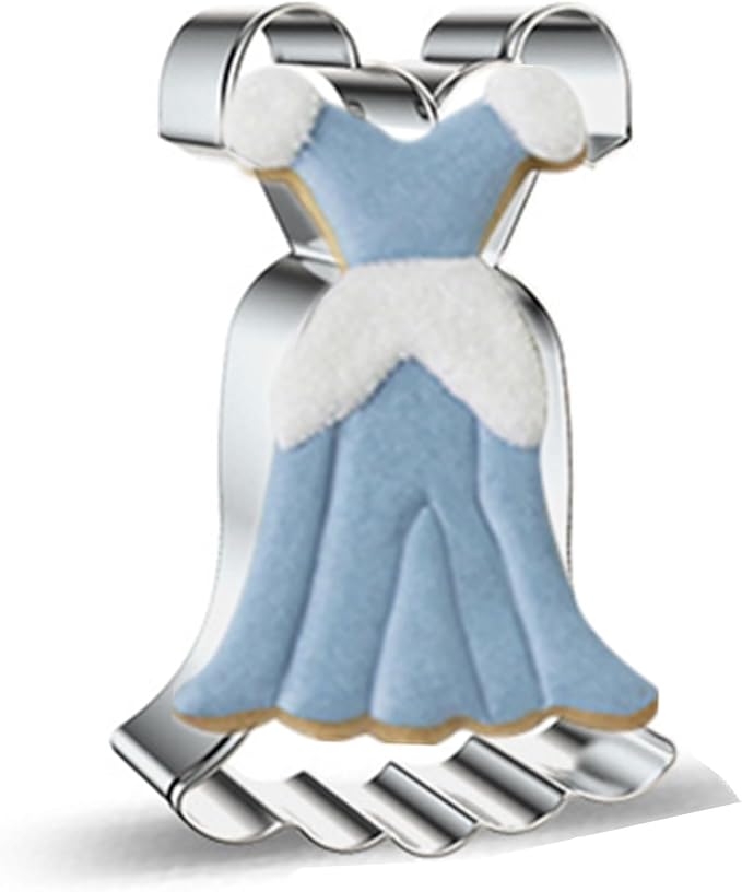 Large Size Dress Shaped Cookie Cutter, Stainless Steel Short Sleeved Wedding Dress Princess Dress Cookie Cutter, 4.9 Inches