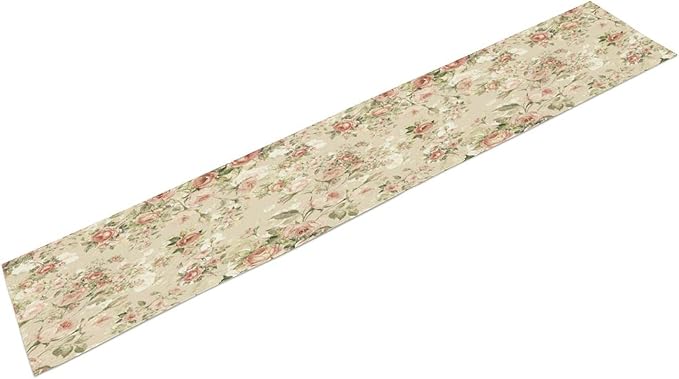 Lovely Rose Table Runner, Red and White Vintage Rose Delicate Floral Natural Pattern Long Table Restaurant Kitchen Holiday Party Decoration,13in（33cm） W * 108in（274cm） L