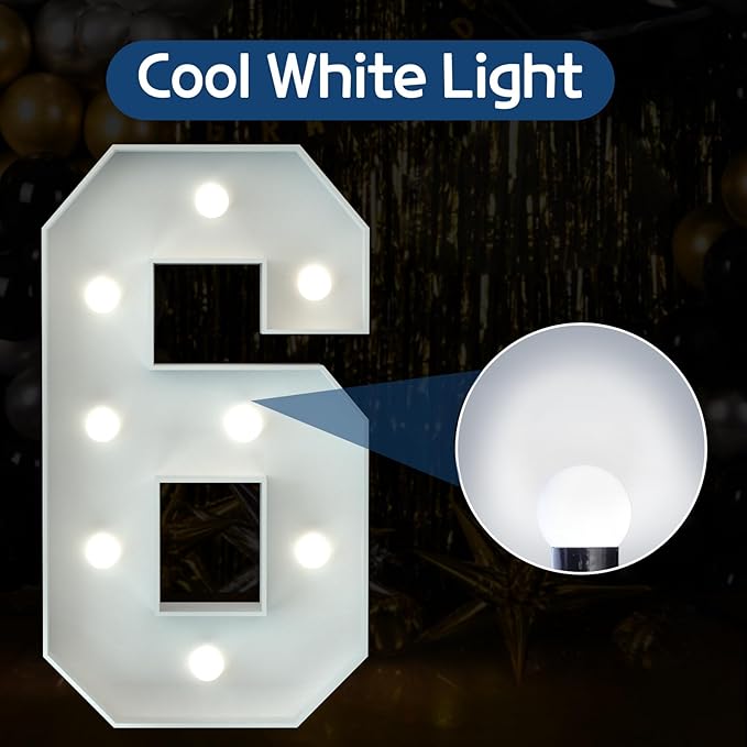 Marquee Numbers 3 Feet Tall Big Light Up Numbers 6th 16th 60th Happy Birthday Decorations Girl Boy Sweet 16 White Anniversary Party Decor Large Cardboard Prop Backdrop Sign 6